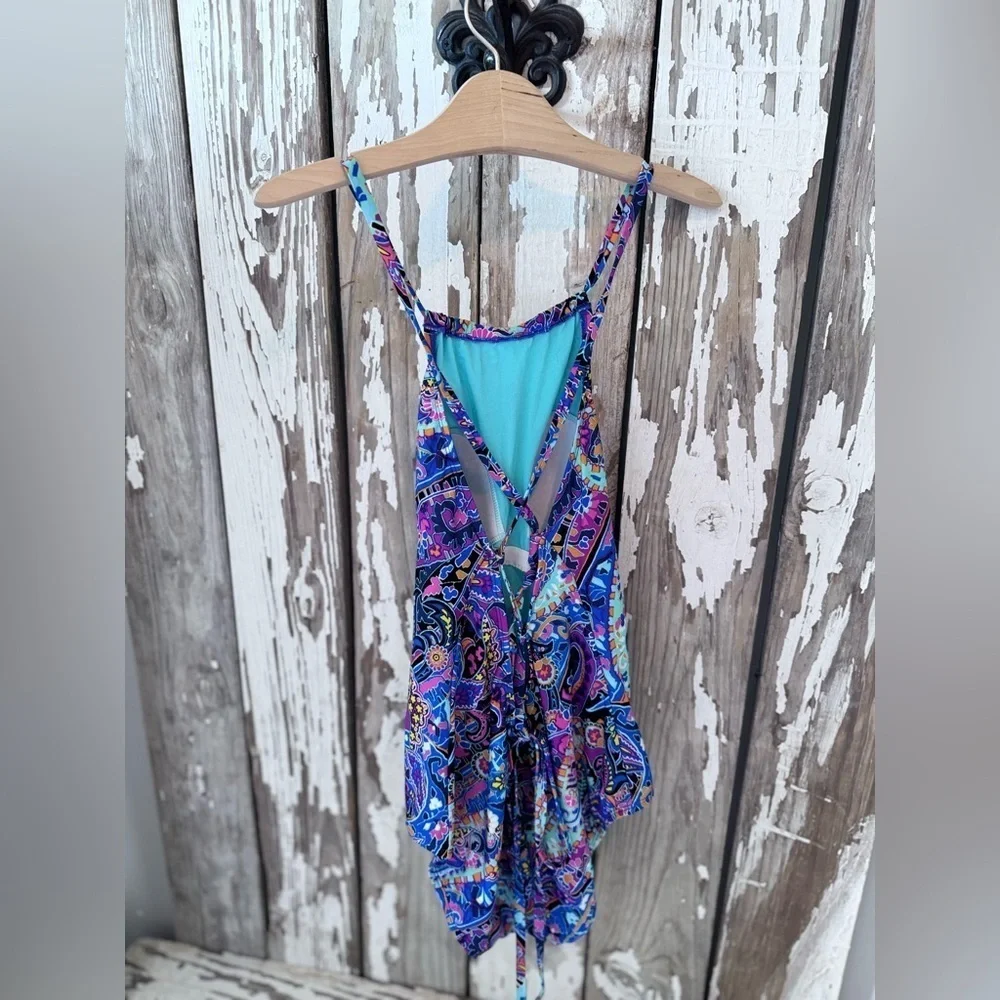 Coastal Zone by Jantzen One Piece size Large Paisley Print Swimsuit Back tie